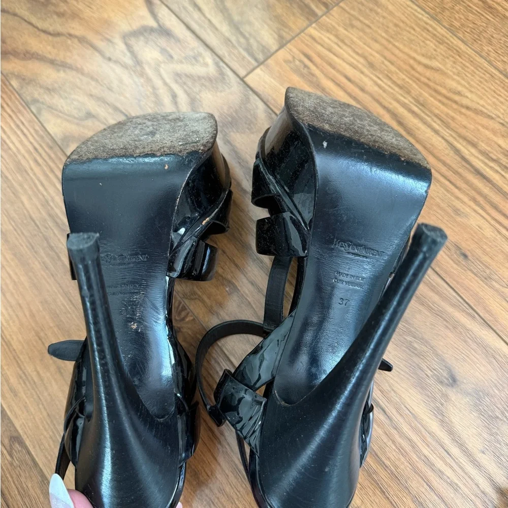Saint Laurent Black Patent Leather Platform Heels - Picture 6 of 8